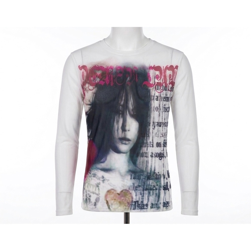 Unbranded Graphic Long Sleeve Top Womens Small White Excellent Y2K Grunge Tee